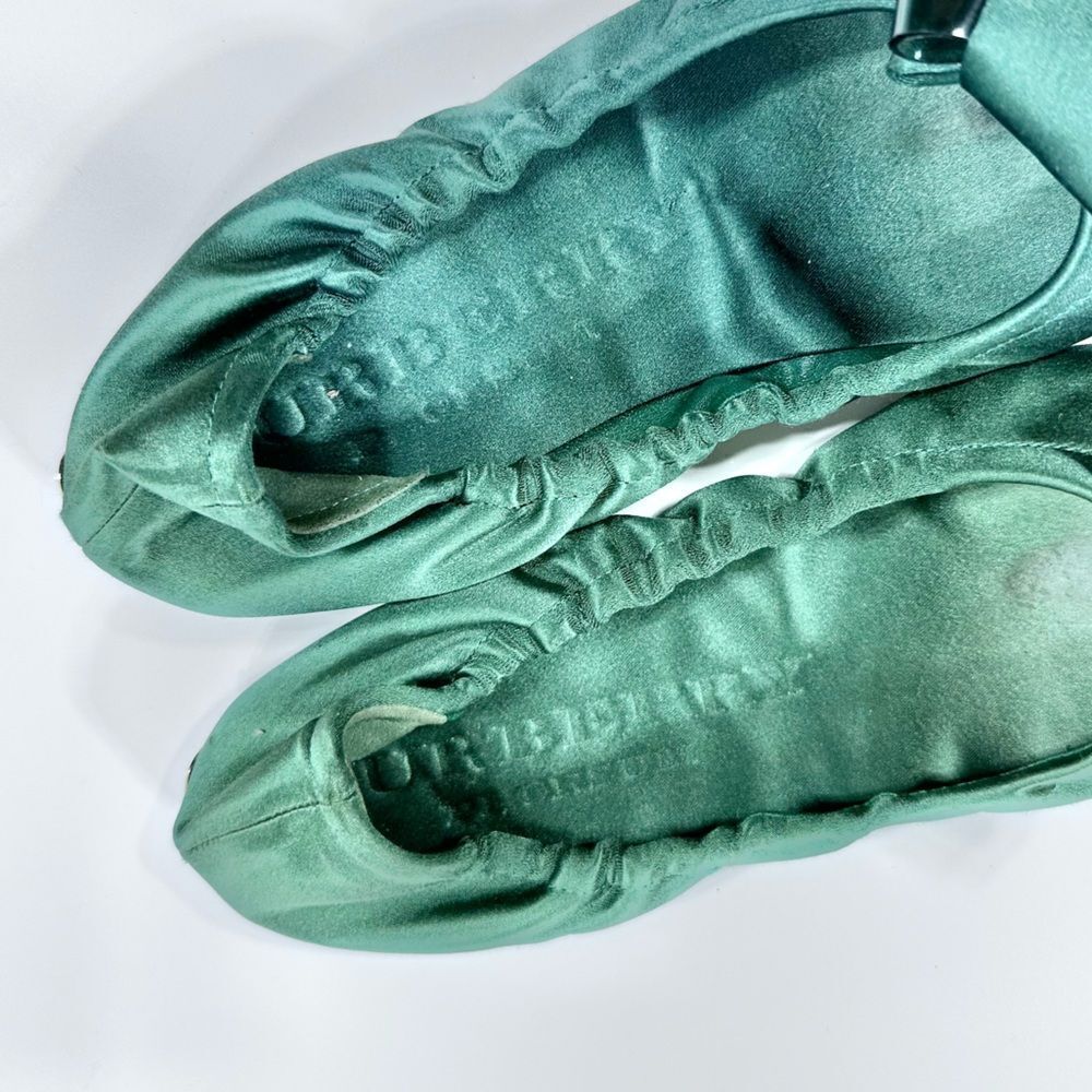 Burberry Prorsum emerald green satin surrey bow top flats 35 - Picture 3 of 8